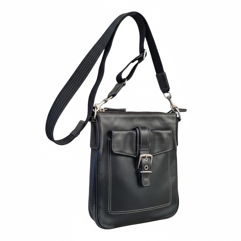 Coach Black Leather Crossbody Bag with Silver Hardware